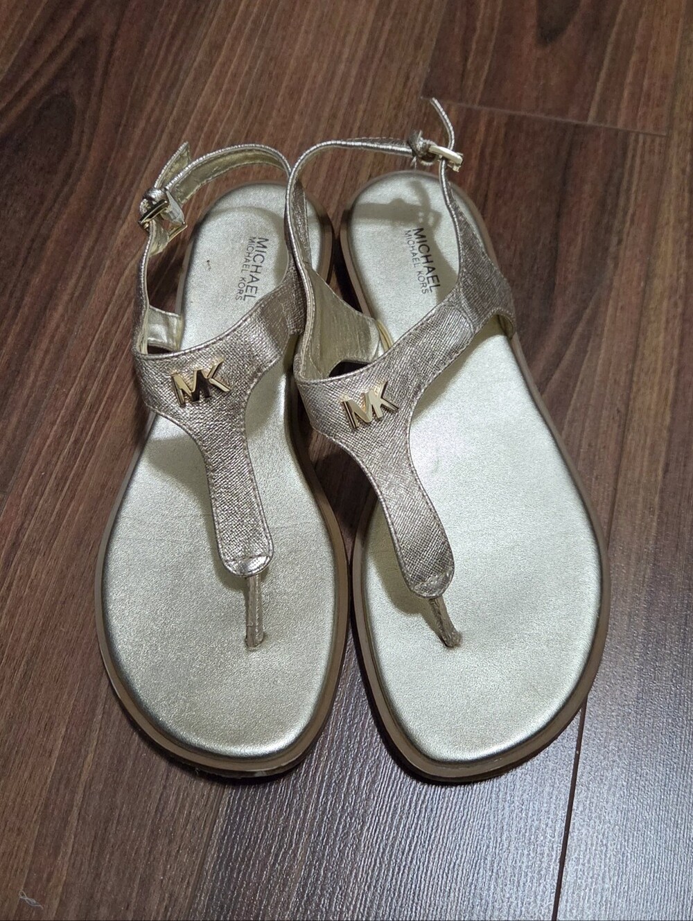 MICHAEL Michael Kors Gold T-Strap Sandals | Size 9.5